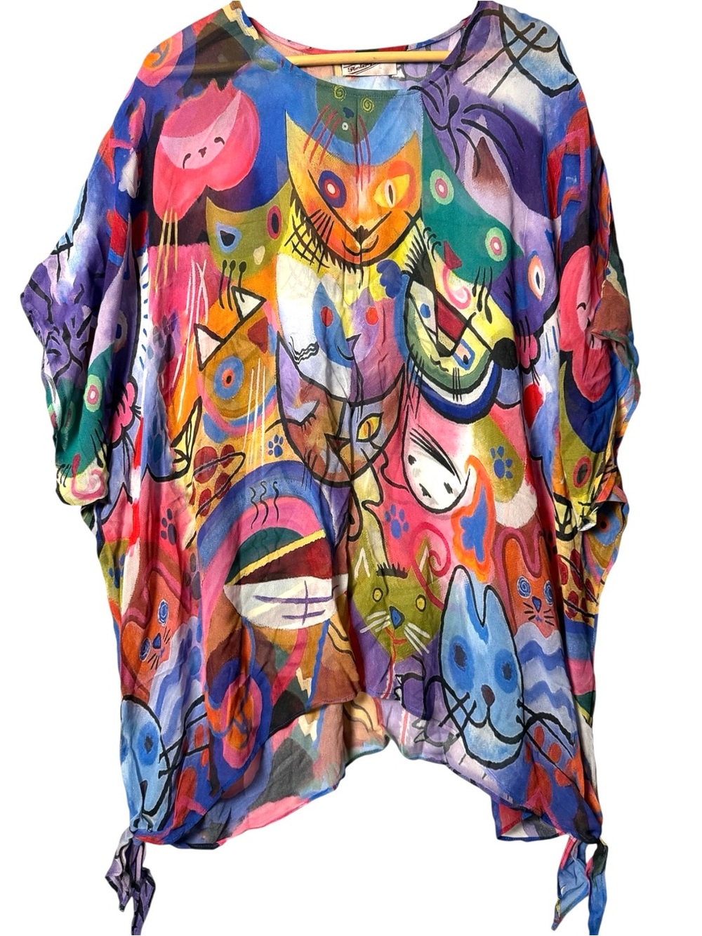 Sterling Styles Colorful Artsy Cats Cover Up Top ONE SIZE - up to a 3X - Picture 10 of 10